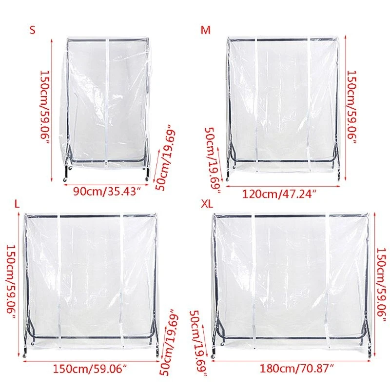 2022 New Clear Waterproof Dustproof Zip Clothes Rail Cover Clothing Rack Cover Protector Bag Hanging Garment Suit Coat Storage