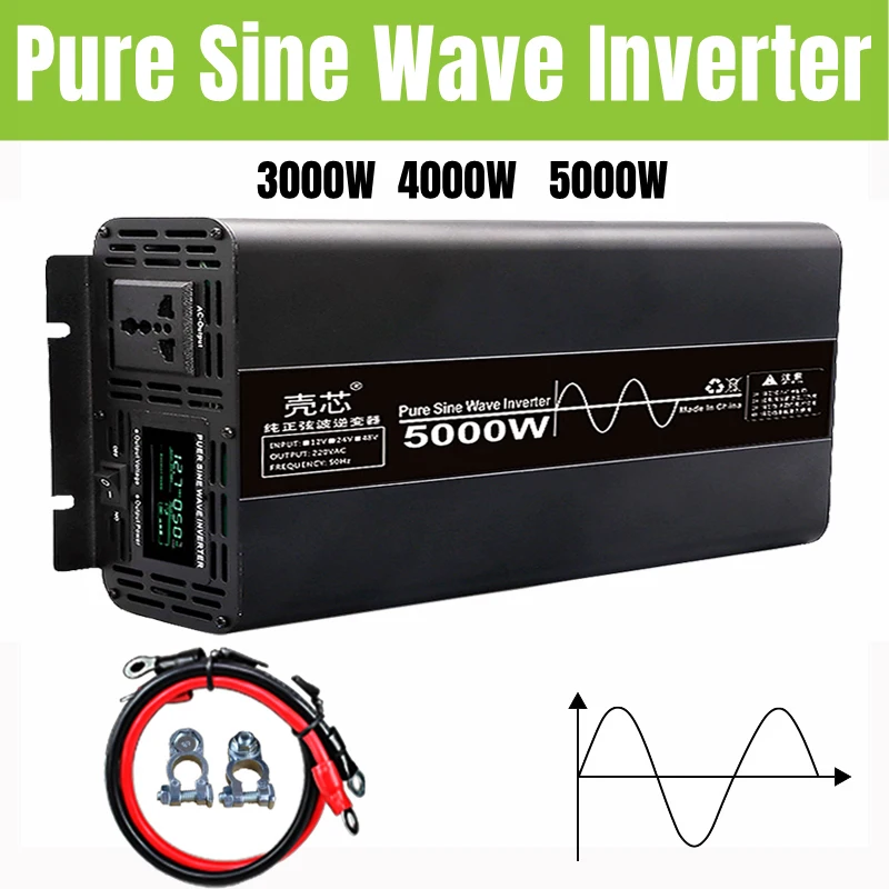 

12V/24V/48V Pure Sine Wave Inverter 5000W/4000W AC 220V 230V 110V LCD Voltage Solar Converter Transformer Universal EU Socket