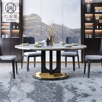 Licht luxus neue Chinesische esstisch moderne einfache schwarz gold holz runden tisch restaurant rock platte esstisch