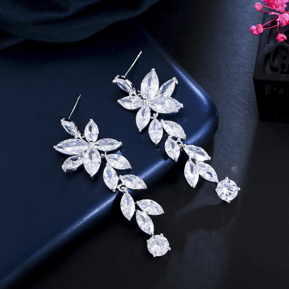 

ThreeGraces Elegant Shiny Marquise Cut Cubic Zirconia Long Drop Dangle Earrings for Women Bridal Wedding Party Jewelry ER814