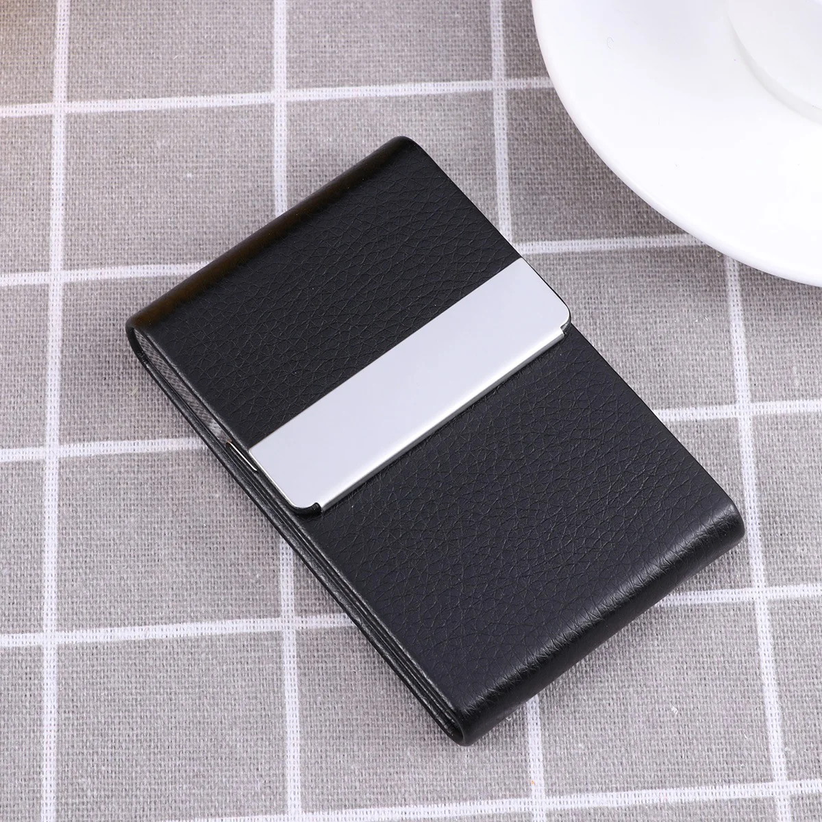 

Credit Card Wallet Women Stainless Steel Business Case Vertical Section Holder PU Miss