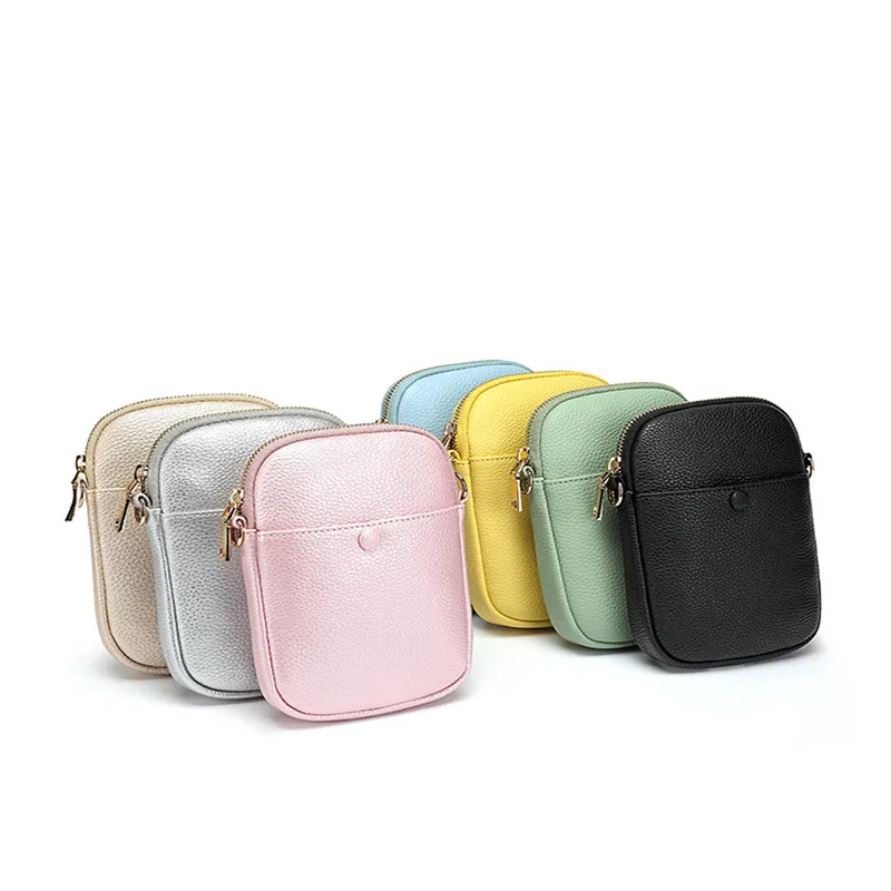 

PU Mini Shoulder Crossbody Bag Woman Adjustable Guitar Strap Zipper Messenger Bag Multi Compartment Solid Color Phone Bag Pink