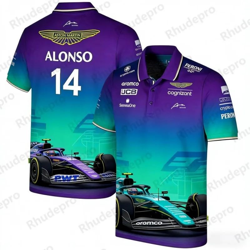 Футболка-поло с тематикой гонок команды Aston Martin F1, мужская спортивная повседневная футболка с воротником, сувенирная футболка для фанатов (art.: 3920da4574bf1) - 3920da4574bf1