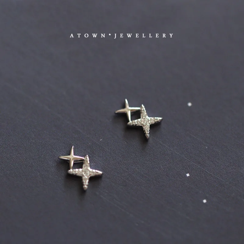 

925 пробы серебряные четырехконечные Звездные маленькие и универсальные милые серьги для студентов