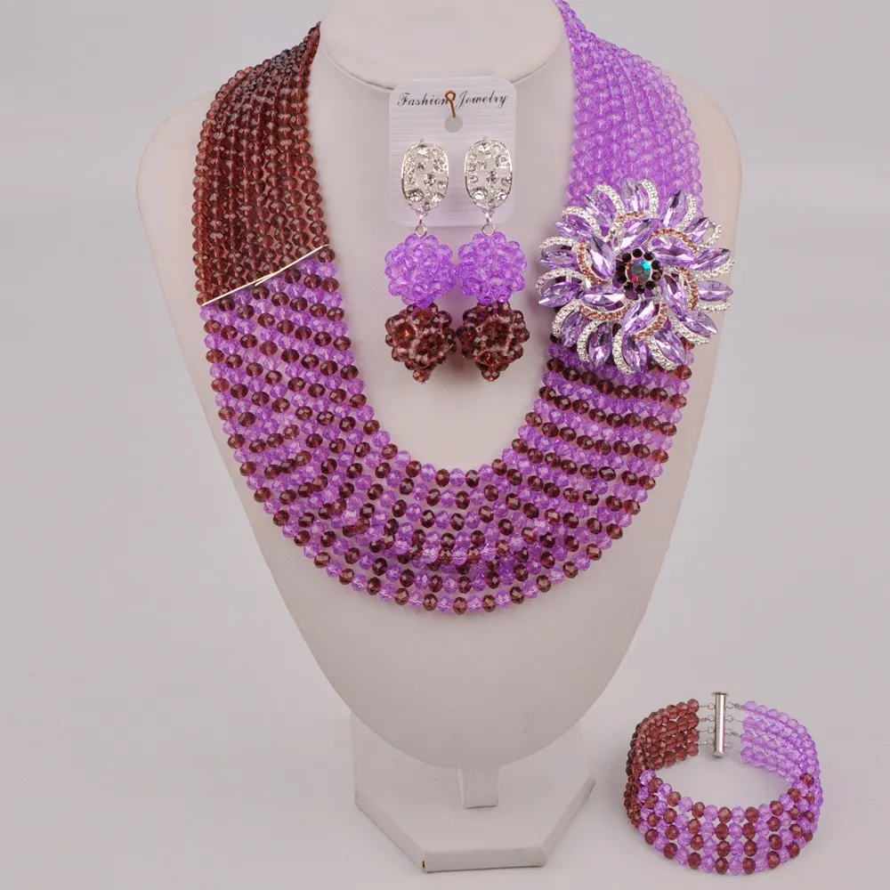

Dark Purple and Lilac African Necklace Costume Jewelry Set Crystal
