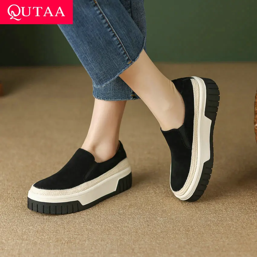 

QUTAA 2023 Platforms Round Toe Women Pumps Fashion Platform Thick Med Heels Shoes Woman Spring Summer Working Casual Size 34-39