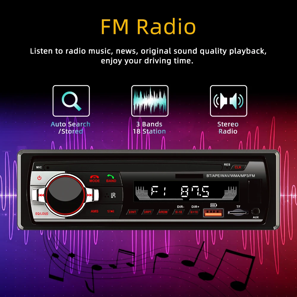 Автомобильный радиоприемник REAKO Φ FM MP3 плеер аудио стерео AUX вход USB/SD функция