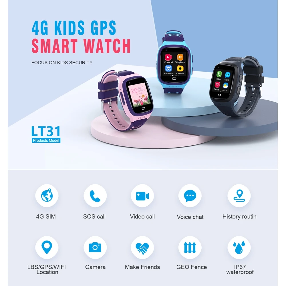 Детские умные смарт-часы Smart Baby Watch LT31E с 4G Wi-Fi и GPS HD камера (Черный) |