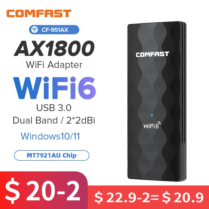Wifi 6 USB адаптер беспроводной WI-Fi ключ 1800 Мбит/с 2 * 2dBi антенна сетевая карта 5G/2 4 ГГц AX