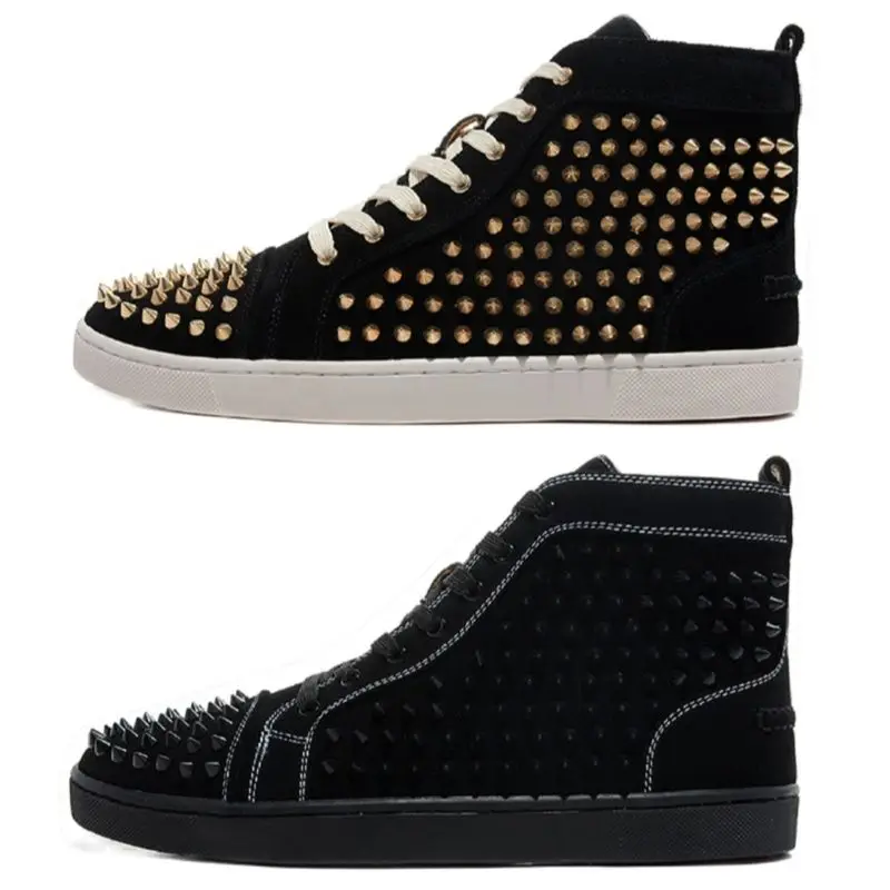 

Fashion Sports Black Anti Velvet High Top Gold Spiked Men's Shoes Flat Shoes Red Soles Lefu Shoes Casual Shoes