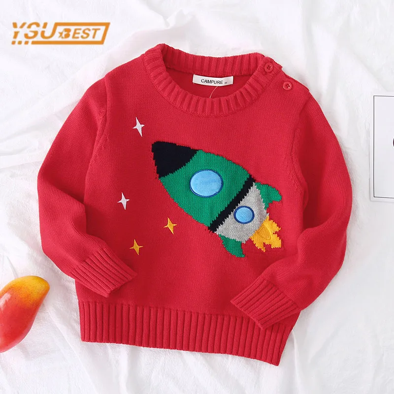 Suéteres de manga larga para niños y niñas, suéteres informales de punto con cohete de dibujos animados, para Navidad y otoño