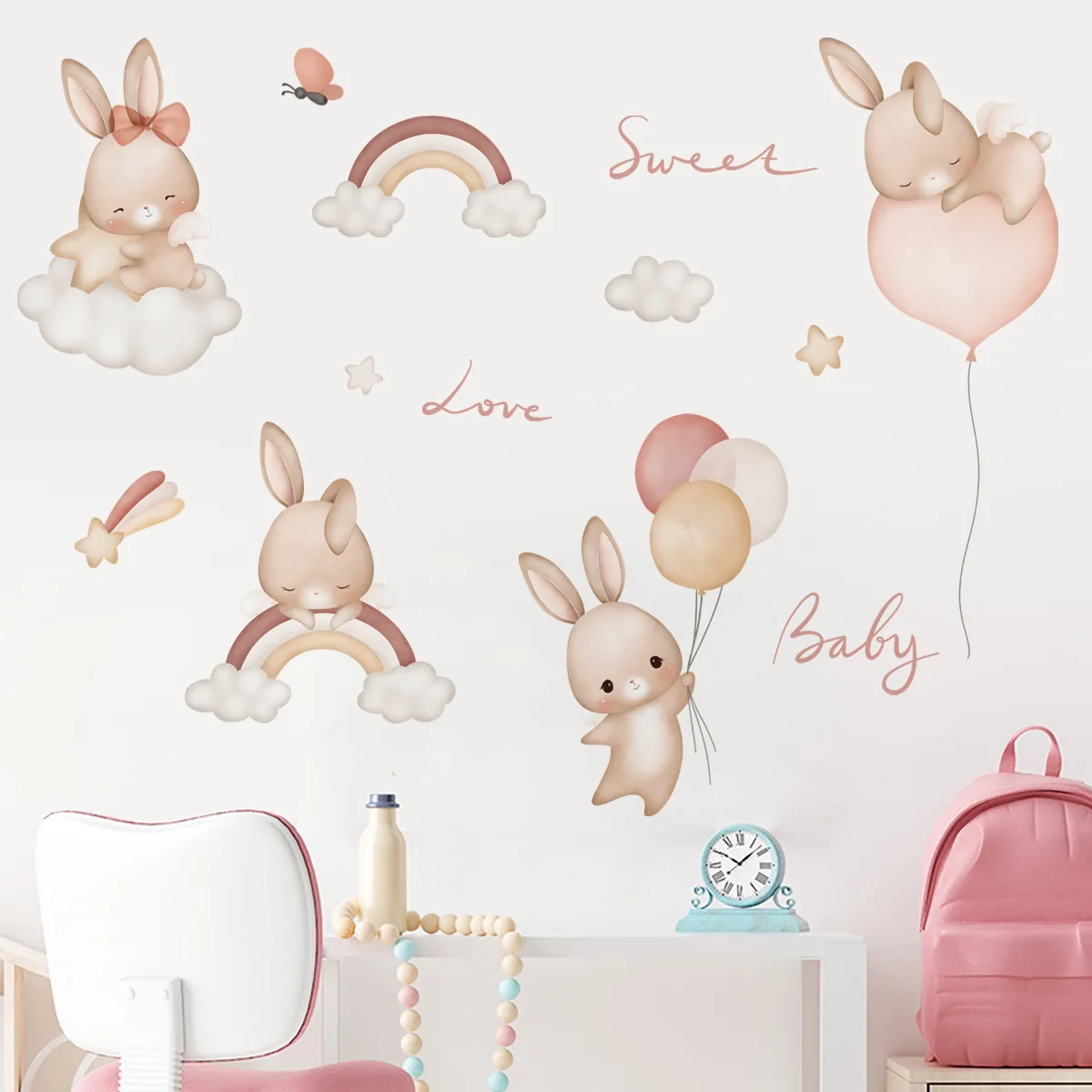 

Виниловые наклейки на стену с кроликами и сердечками для детской