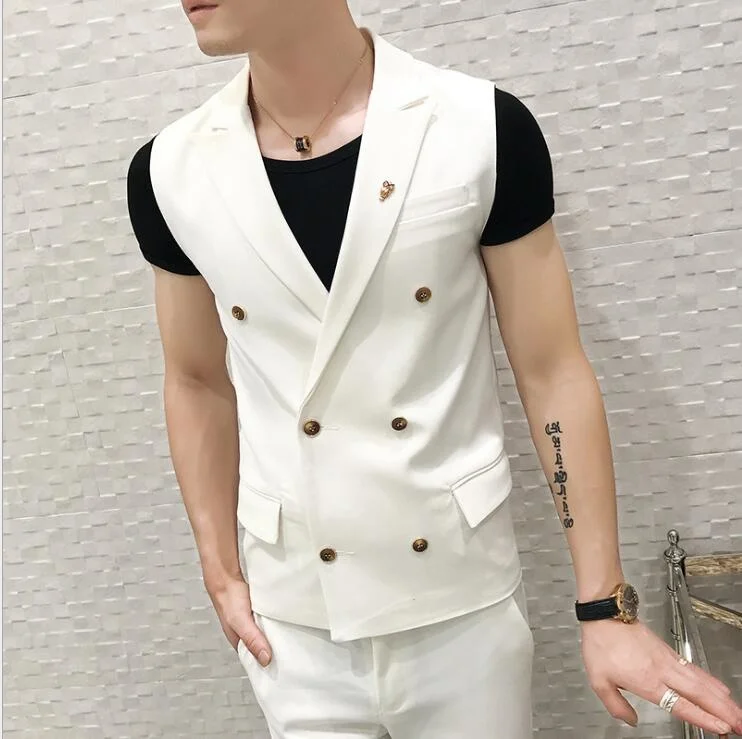 

2022 New Style Men England Brand Slim Tide jackets Male Personality Suit Vest Nightclub Korean Hair Stylist Vests Cropped pants