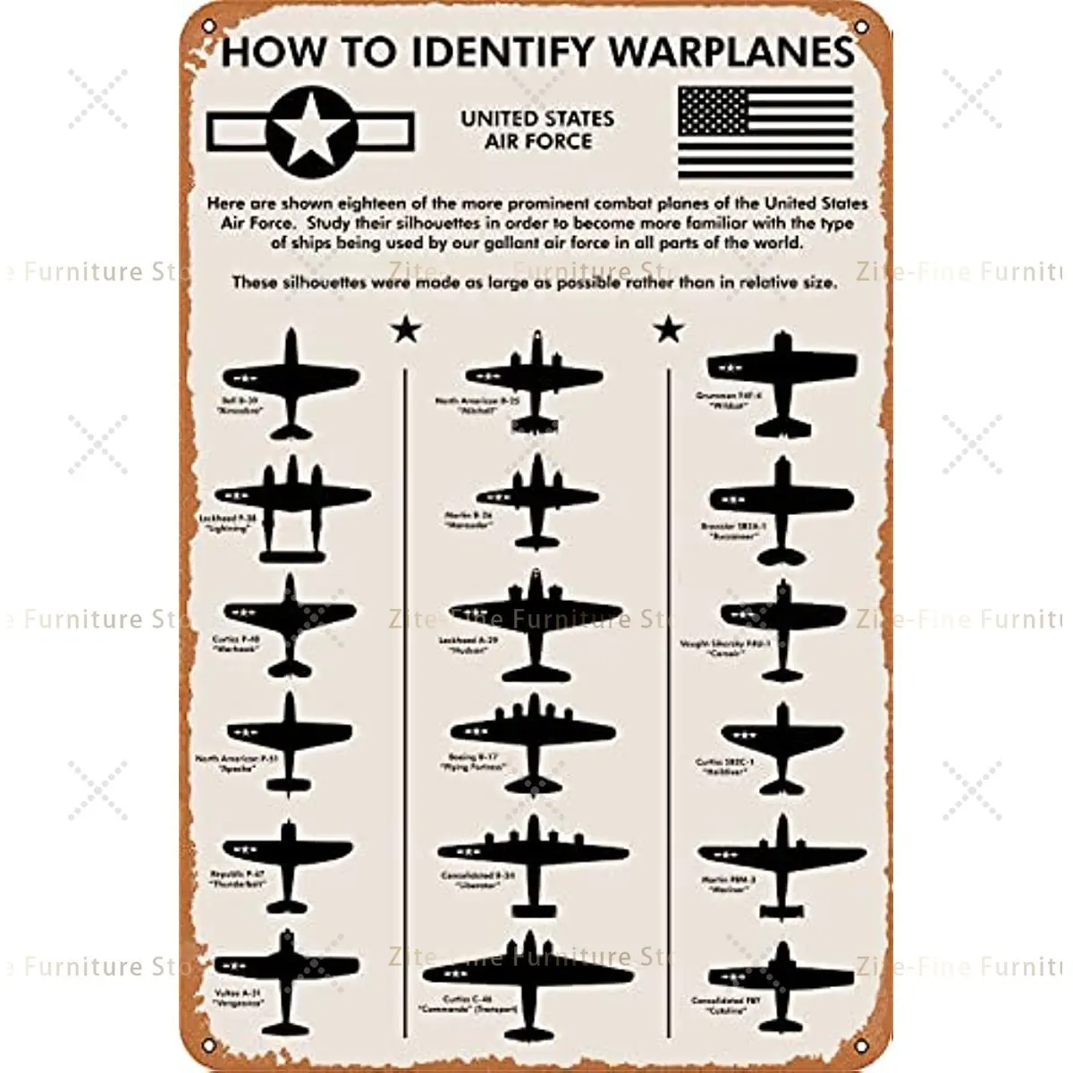 

Самолет Второй мировой войны, как идентифицировать боевые самолеты, металлический жестяной знак 12x8 дюймов | Подарок для пилота, мужчин, папы, парня, ему, валарта, авиационного искусства