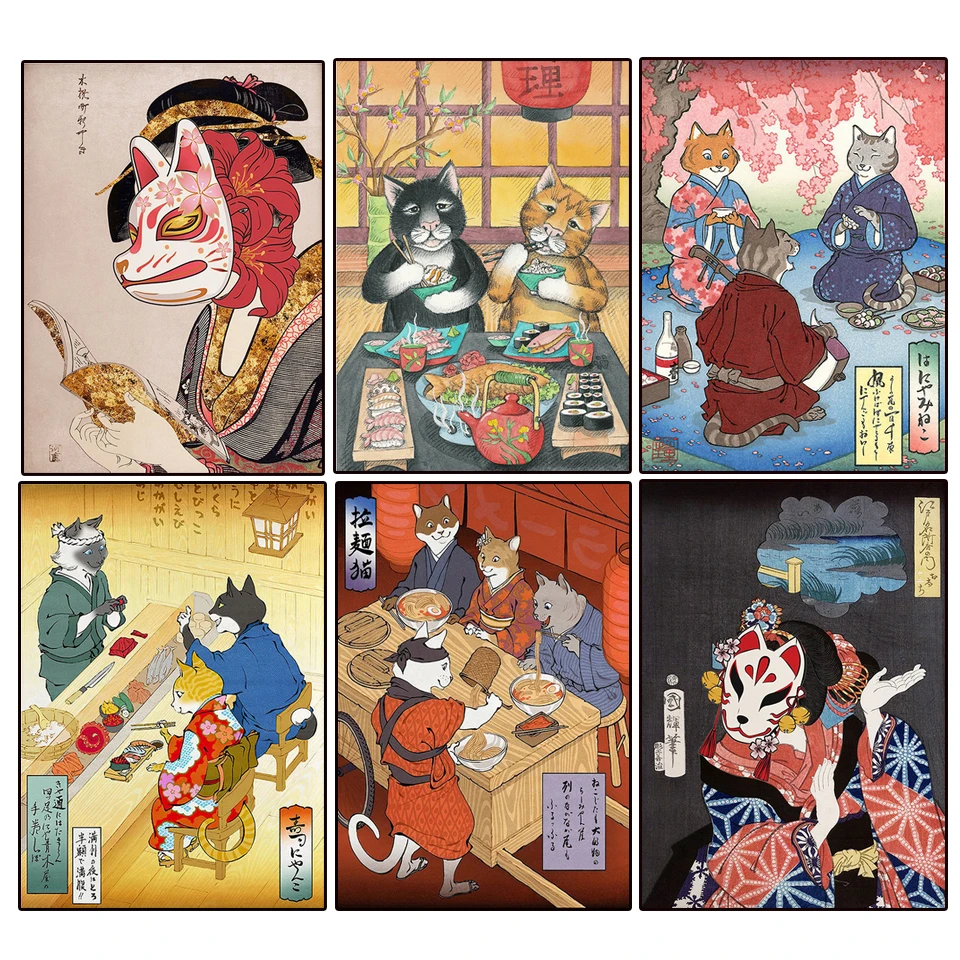 

5D Diy Diamond Painting Japan Geisha Samurai Cat Full Rhinestone Embroidery Mosaic Cross Stitch Kit Home Decor New Arrivals 2023