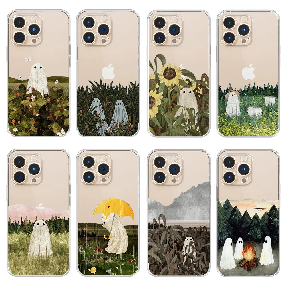 

Cute Ghostn Phone Case For iPhone 13 12 11 Pro Max Mini XS X XR SE 7 8 6 6S Plus Soft Cover