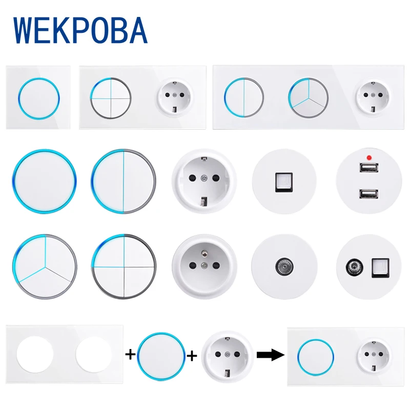 WEKPOBA 1/2/3/4 Gang 1/2 Way On / Off настенный выключатель света с большой диафрагмой