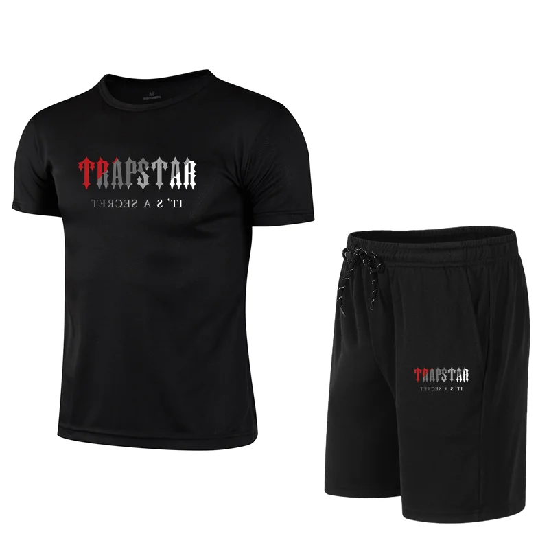 Summer  TRAPSTAR Men's Sportswear Brand Fitness Suit Running Suit Casual Suit T-shirt+Shorts Breathable Two Piece Sportswear