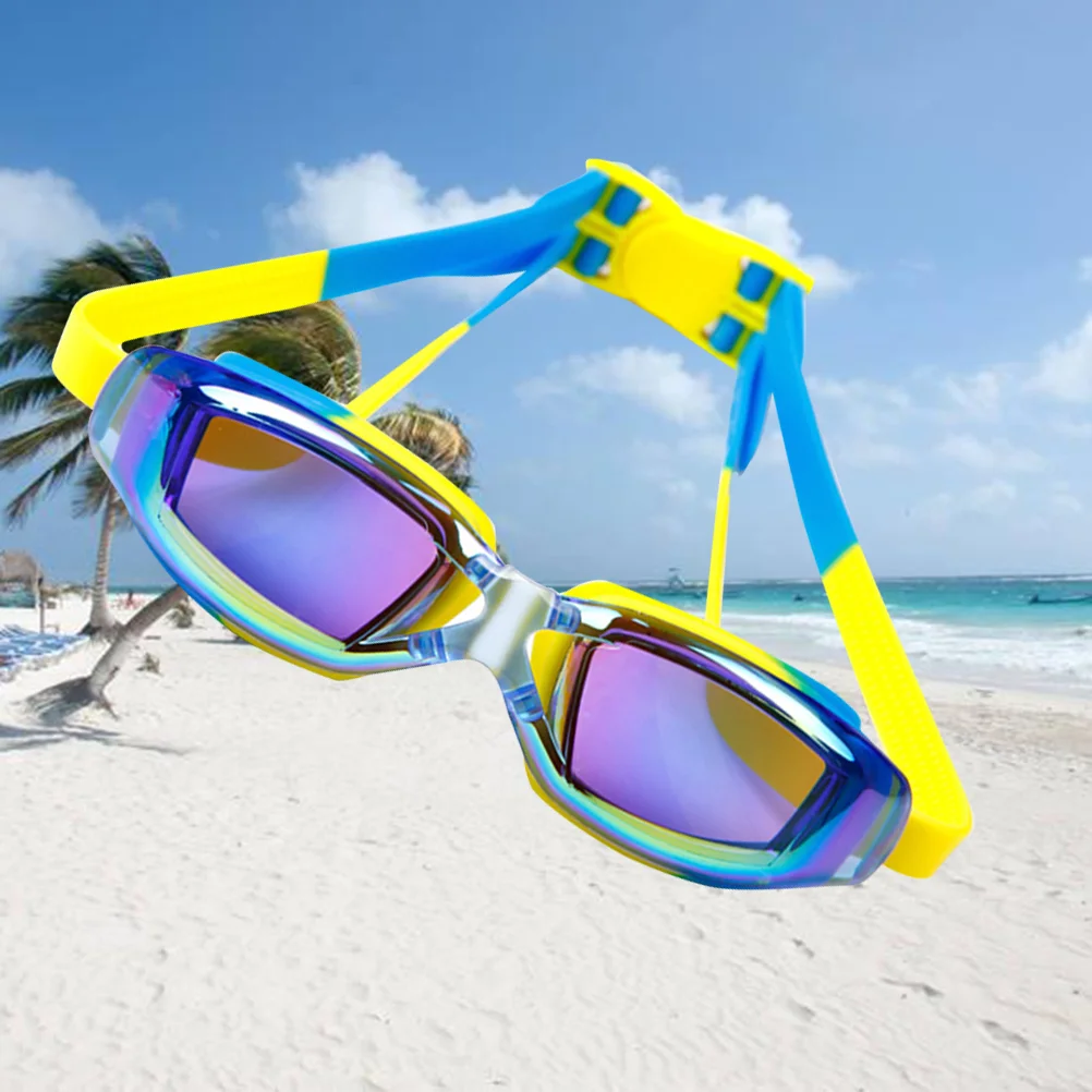 

Очки для плавания для детей, водонепроницаемые Прозрачные плавательные очки с УФ-защитой, противотуманные линзы, силиконовый ремешок (сини...