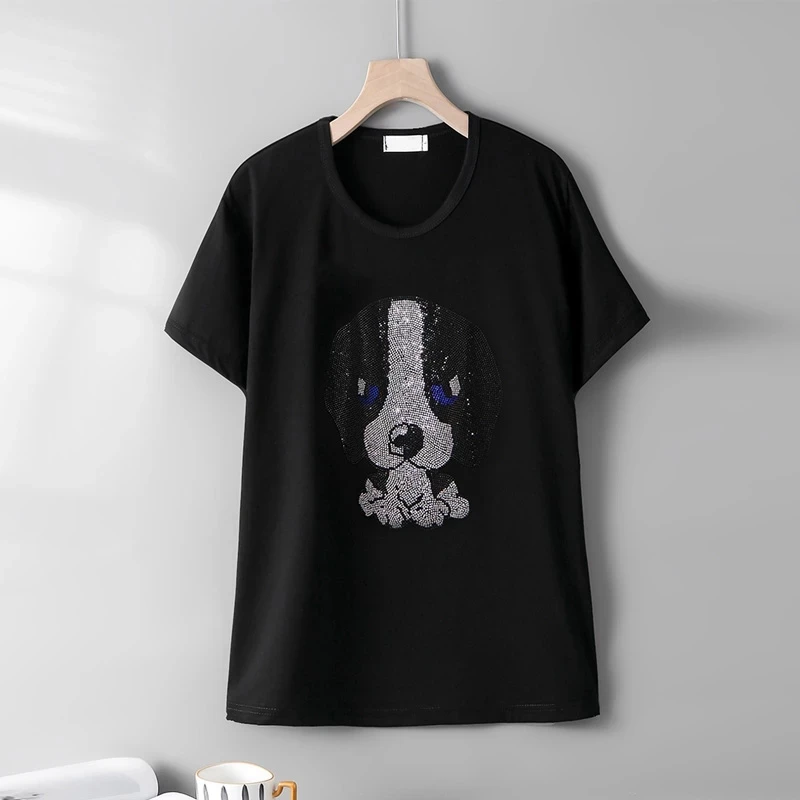 

Tshirts For Women 2022 Animal Drilling T-shirts Y2K Clothes Summer Harajuku Loose Top Tees Cartoon Diamonds T ShirtS H238