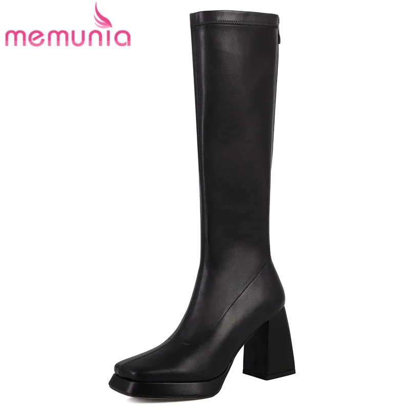 

Женские сапоги до колена с квадратным носком, на молнии, из микрофибры