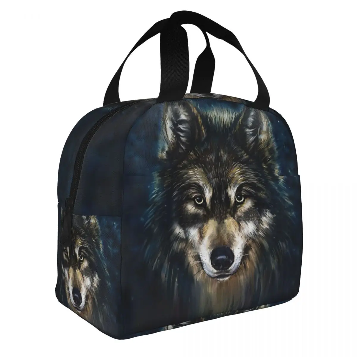 Wolf Face Lunch Bento Bags Portable Aluminum Foil thickened Thermal Cloth Lunch Bag for Women Men Boy
