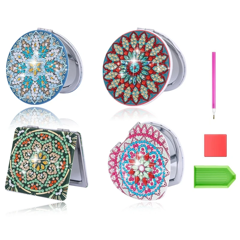 

4Pcs Diamond Paint Mirror Compact Folding Purse Mirror For Adults Kids Beginners