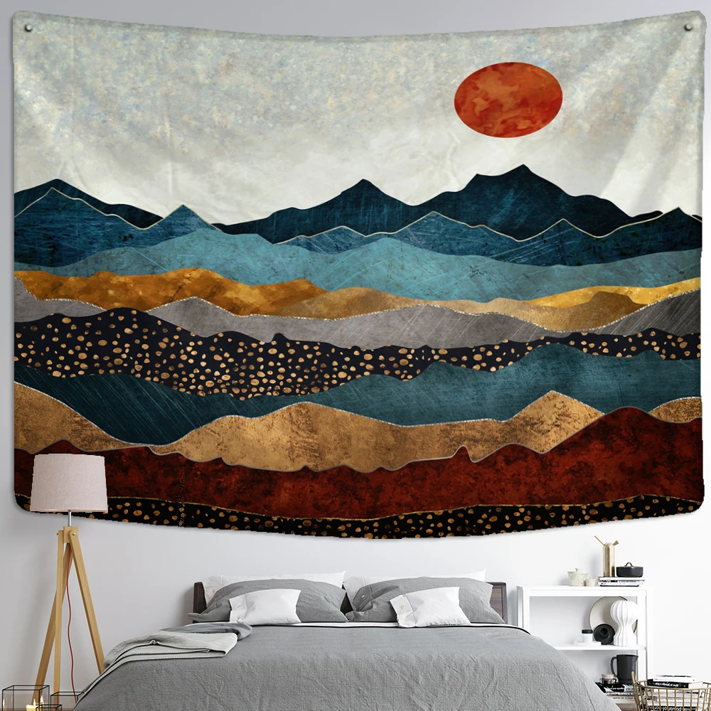

Настенный гобелен с абстрактными гор, картина маслом, в стиле бохо, Психоделическое ведение, эстетическое оформление комнаты, домашний декор