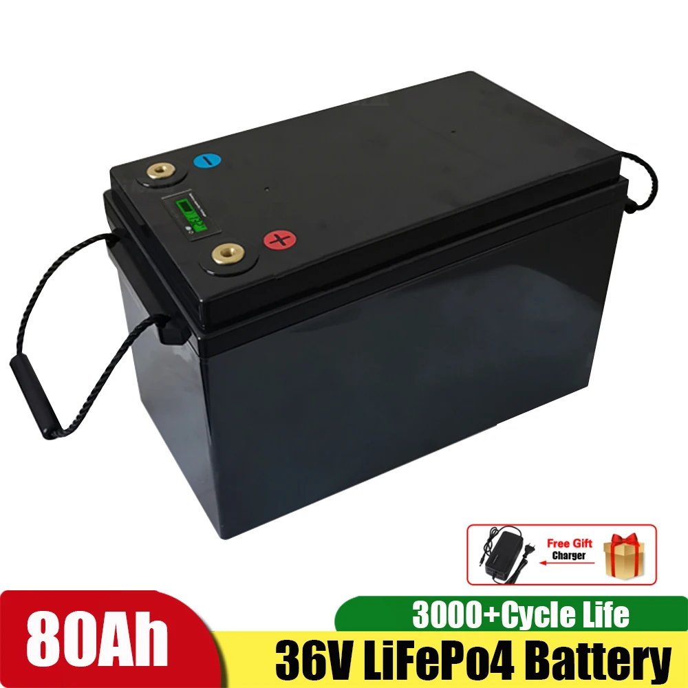 Литиевая аккумуляторная батарея LiFePo4 36 в 80 ач с системой BMS 80 А для троллинга, водонепроницаемая моторная лодка с зарядным устройством 10 А