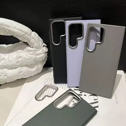 Деловой кожаный чехол для телефона с текстурой в стиле ретро для Samsung Galaxy S24 Plus S23 S22, ультра-военный противоударный чехол с металлическим каркасом