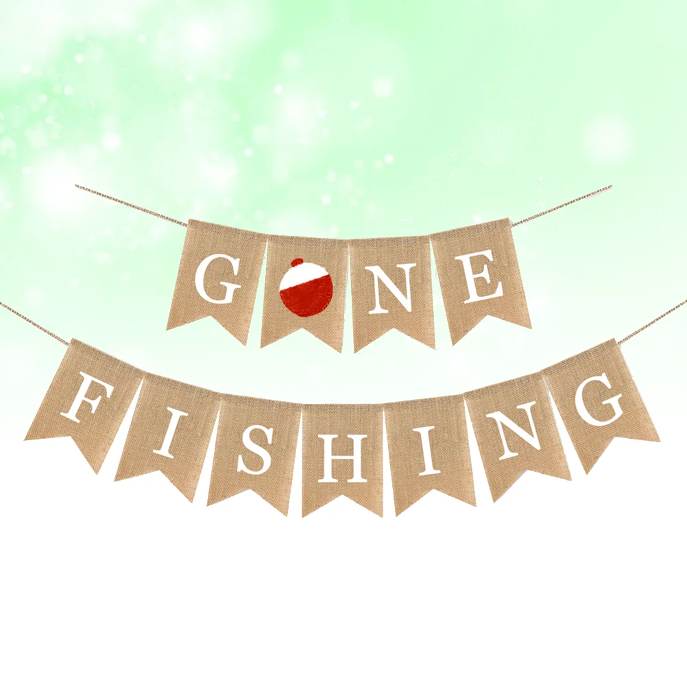 

1 Pc Burlap Banner Swallowtail Shaped Gone Fishing Themed Party Garland for Birthday