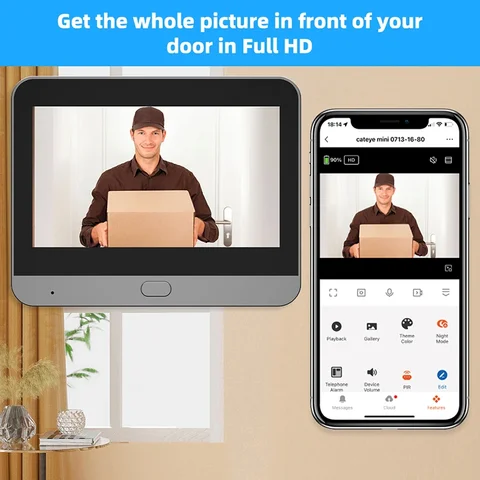 Jeatone Smart Tuya 3MP дверной звонок видеоглазок камера 140 °   2,4 Wi-Fi Волшебный дверной глазок для просмотра глаз PIR Motion с питанием от батареи