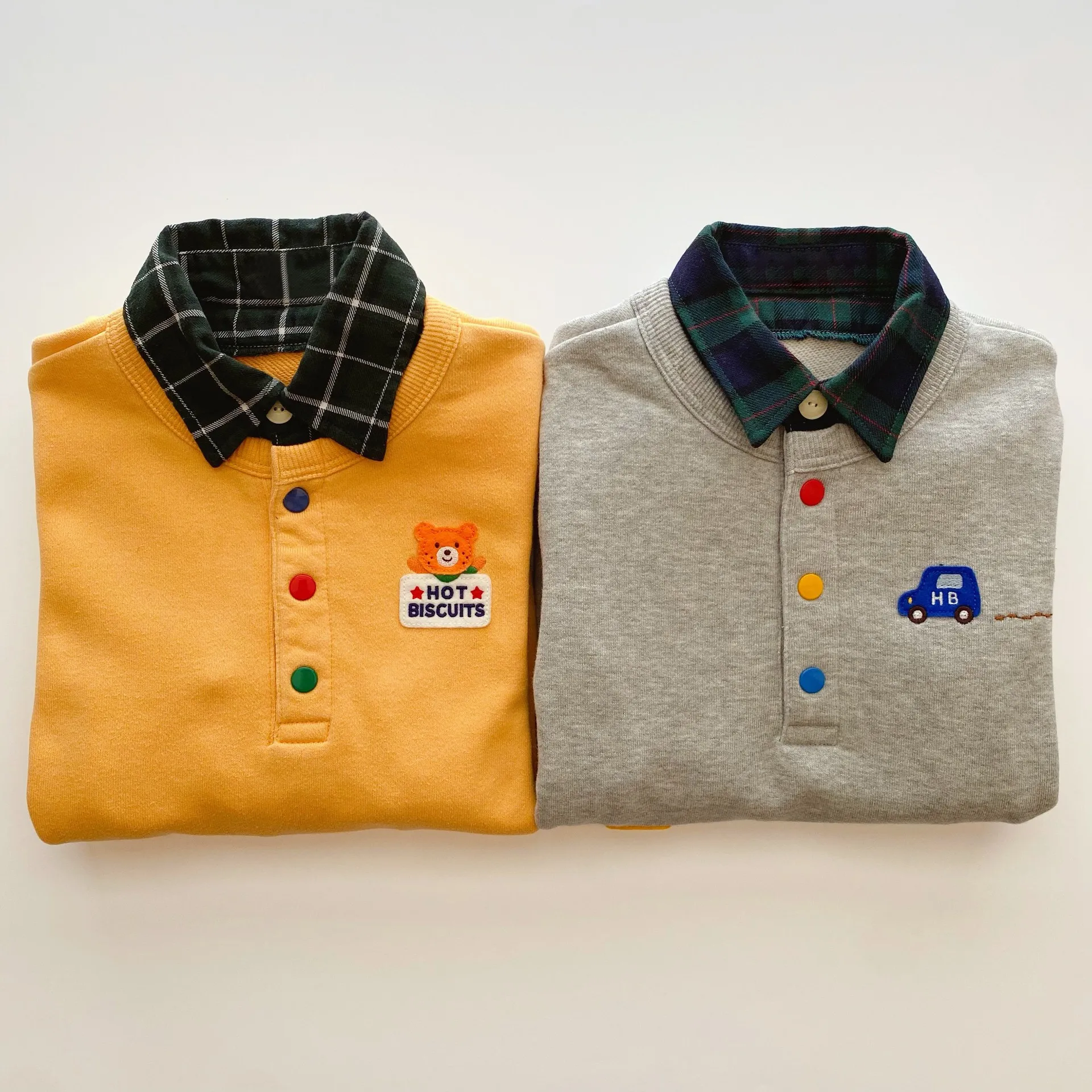 

Boys Shirts 2022 Autumn And Winter New Children's Plaid Shirt Collar Fake Two-piece Cotton Terry Sweater