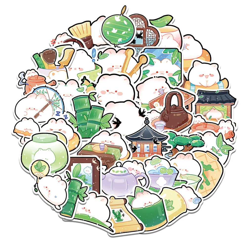 

10/30/50PCS Cartoon New Bamboo Forest Tea Room Personalized Creative Sticker LaptopPhone Guitar Car Waterproof Sticker Wholesale