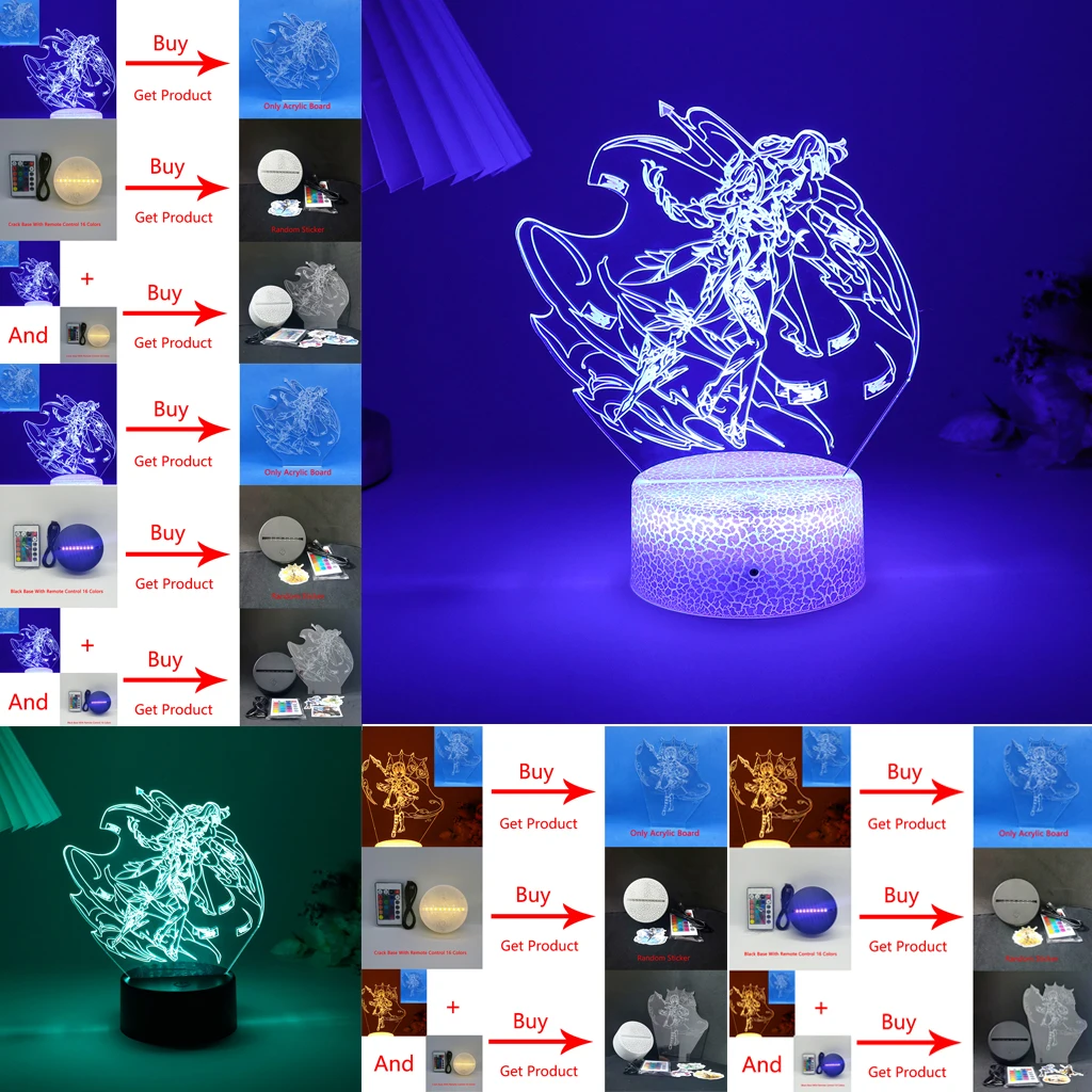 Game Genshin Impact Figure Shenhe Night Light Anime 3D Led Table Decor Lamp 16 Colors Base And Acrylic Board Are Sold Separately