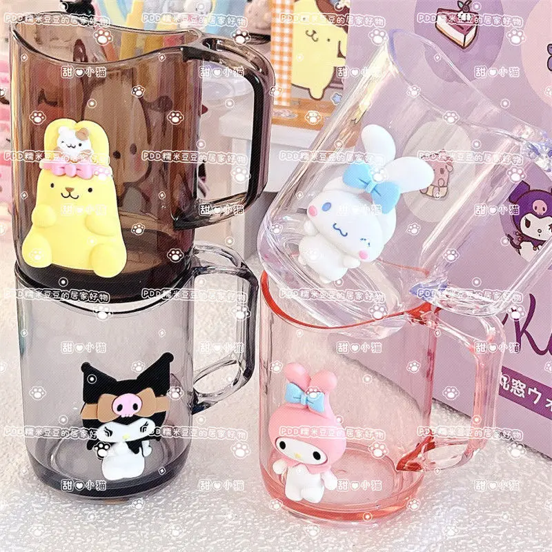 

Sanrio Mouthwash Cup Kawaii Kuromi Mymelody Cinnamoroll Pompom Purin Cartoon Transparent Water Cup Couple Brushing Cup