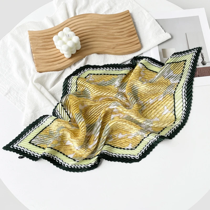 Top Quality Korean Imitation Silk Small Square Scarf For Ladies Chic Variety Neck Pleated Fashion Women Scarves