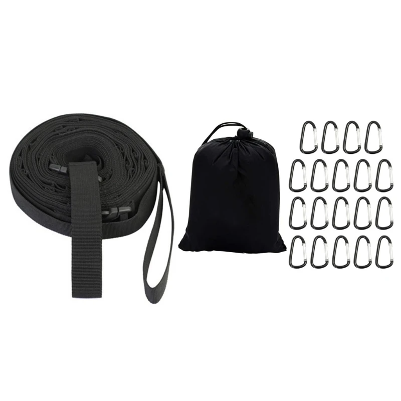 

Multipurpose Hanging Rope Camping Storage Strap with 19 Hooks Hammock Straps Adjustable Length Tent Camping Lanyard Rope