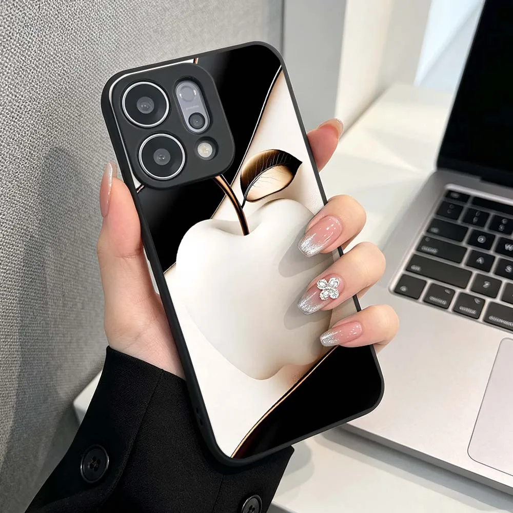 Фото Чехол для телефона White Apple Gold Leaf для OPPO Find X5 X6 X8 X9 Ultra Lite Reno15 Reno14 Reno13 Reno12 F Pro Max 5G, черный №5