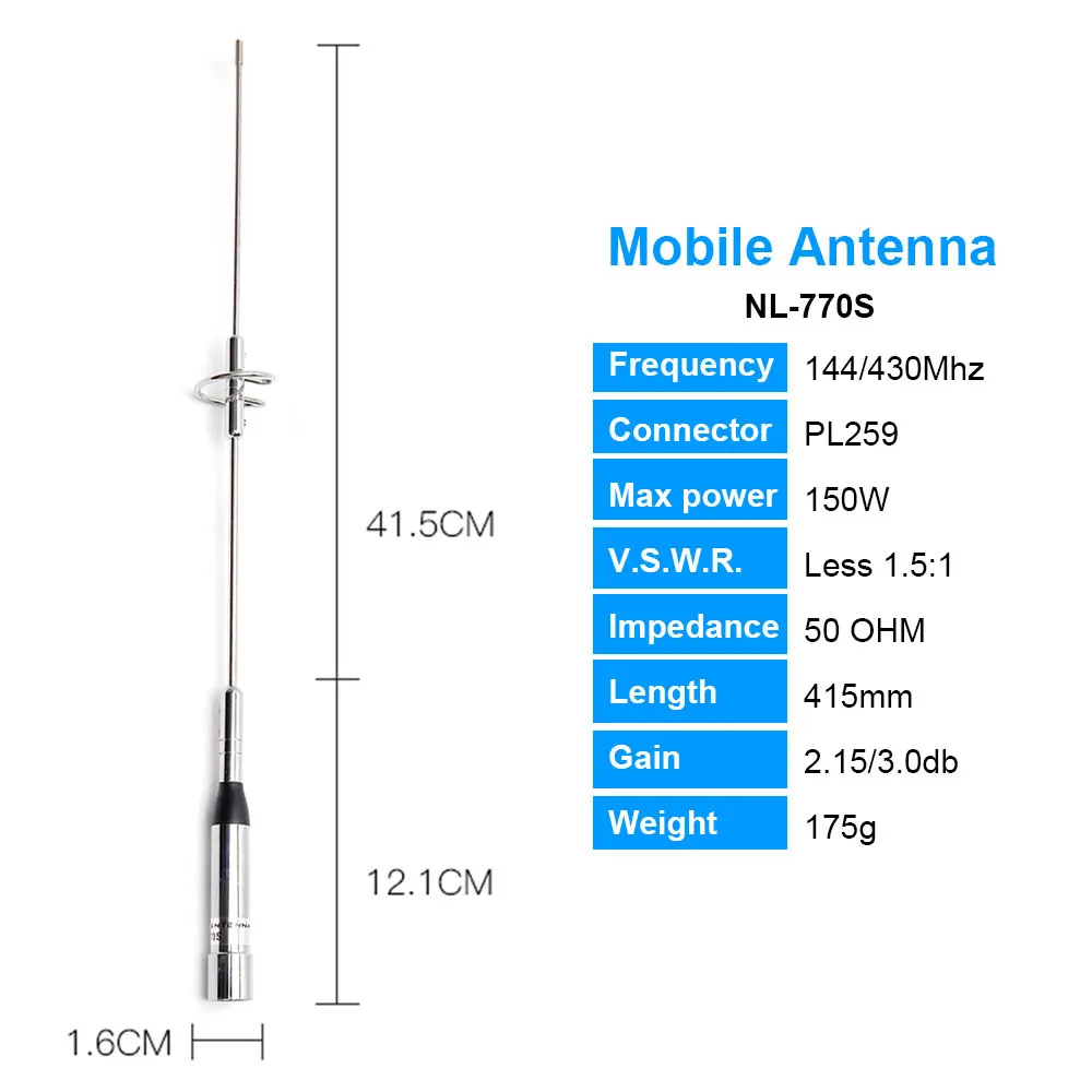 NAGOYA NL-770S Dual band Mobile Radio Antenna VHF/UHF 144/430MHz 150W 2.15 / 3.0dBi Car Radio Antenna PL259 Connector images - 6