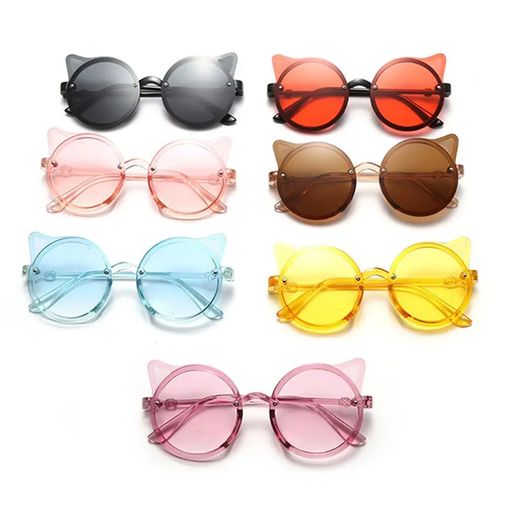 

Детские солнцезащитные очки для девочек и мальчиков, классические круглые солнцезащитные очки с кошачьими ушками, детские летние декорати...