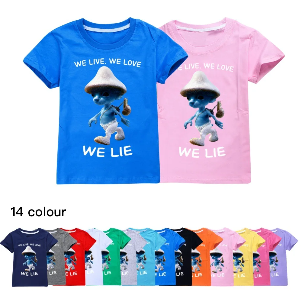 

Funny Anime Smurf Cat T Shirt For Kids Cute Cartoon Anime Blue Cat Shailushai Tees We Live We Love We Lie Mushroom Cat Clothes