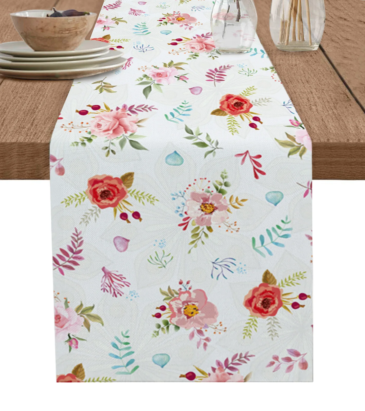 

Flowers Foliage Table Runner Kitchen Dining Table Decor Tablecloth Wedding Holiday Decor Table Runner