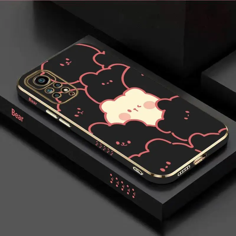 Stacking Bear Luxury Plating Phone Case For Xiaomi Redmi Note 11 Pro Plus 12Pro Plus 11 11S 10 Pro 12 9S 8 Pro Cover