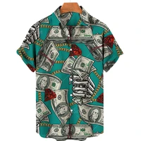 hawaiian mens short sleeved shirt casual loose shirt dollar skull print shirt lapel single button summer new 2022