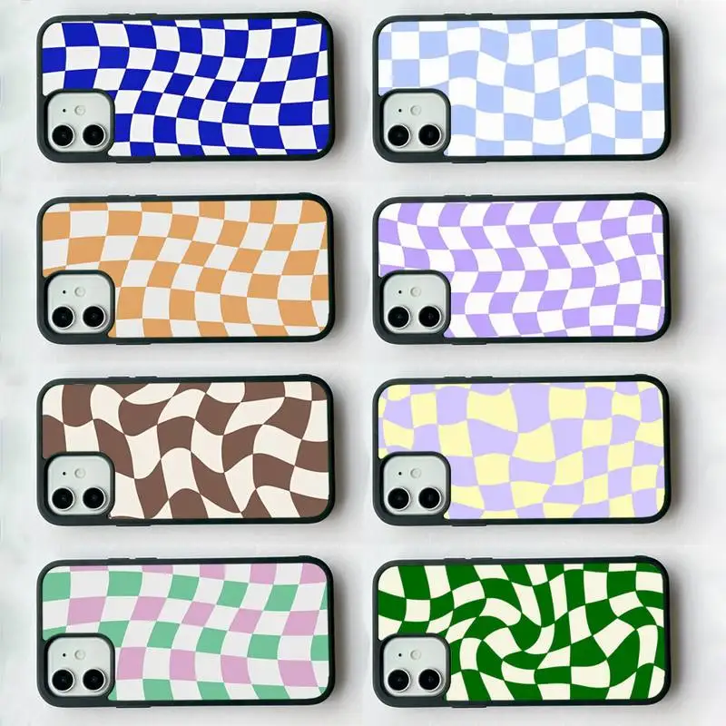 

Color Grid Lattice Phone Case Silicone PC+TPU Case for iPhone 11 12 13 Pro Max 8 7 6 Plus X SE XR Hard Fundas