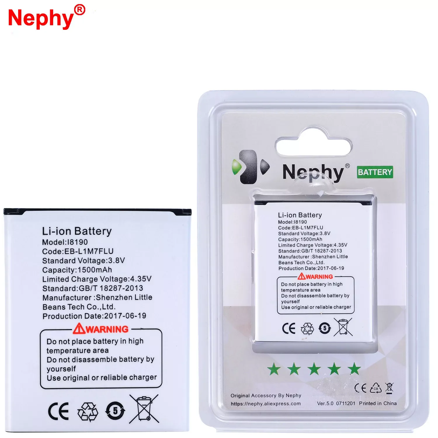 

2023New 2019 Nephy Original Battery For Samsung Galaxy S3 Mini i8190 i8190N Ace 2 I8160 Trend I699 S Duos S7562 S7568 GT-S7562 1
