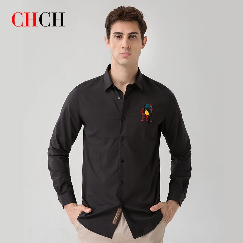 CHCH New Men's Shirts Business Casual High Quality Bamboo Polyester Soft Breathable Sweat Absorbent Long Sleeve Men's Shirts