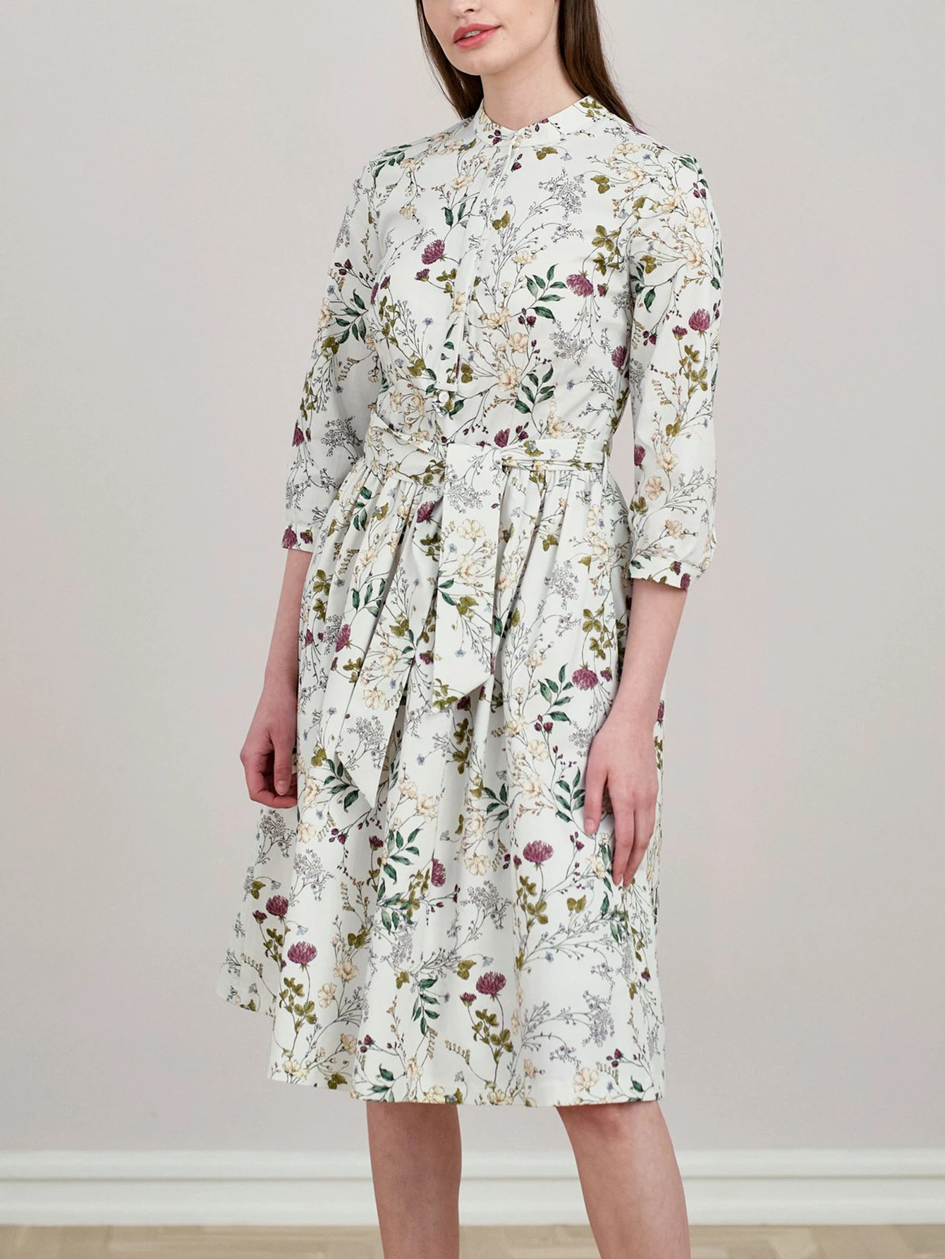 

S.FLAVOR элегантные женские с круглым вырезом с цветочным принтом Вечерние Платья повседневные 3/4 с коротким рукавом платье трапециевидной фор...