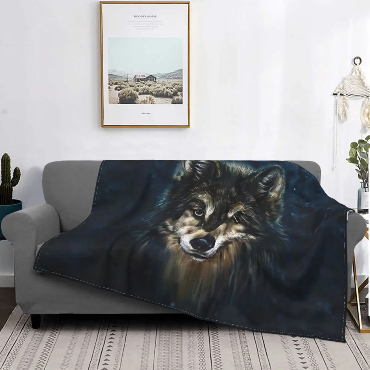 

Одеяло, Фланелевое весенне-осеннее художественное теплое одеяло с волчьим лицом для зимнего постельного белья